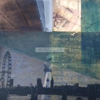 Eyes of London II 40 x 40 cm mixed media on board